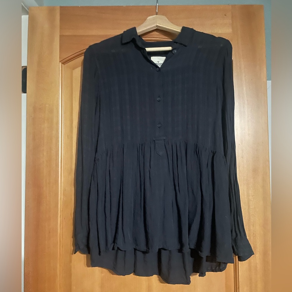 American Eagle Outfitters, woven grey peplum shirt
